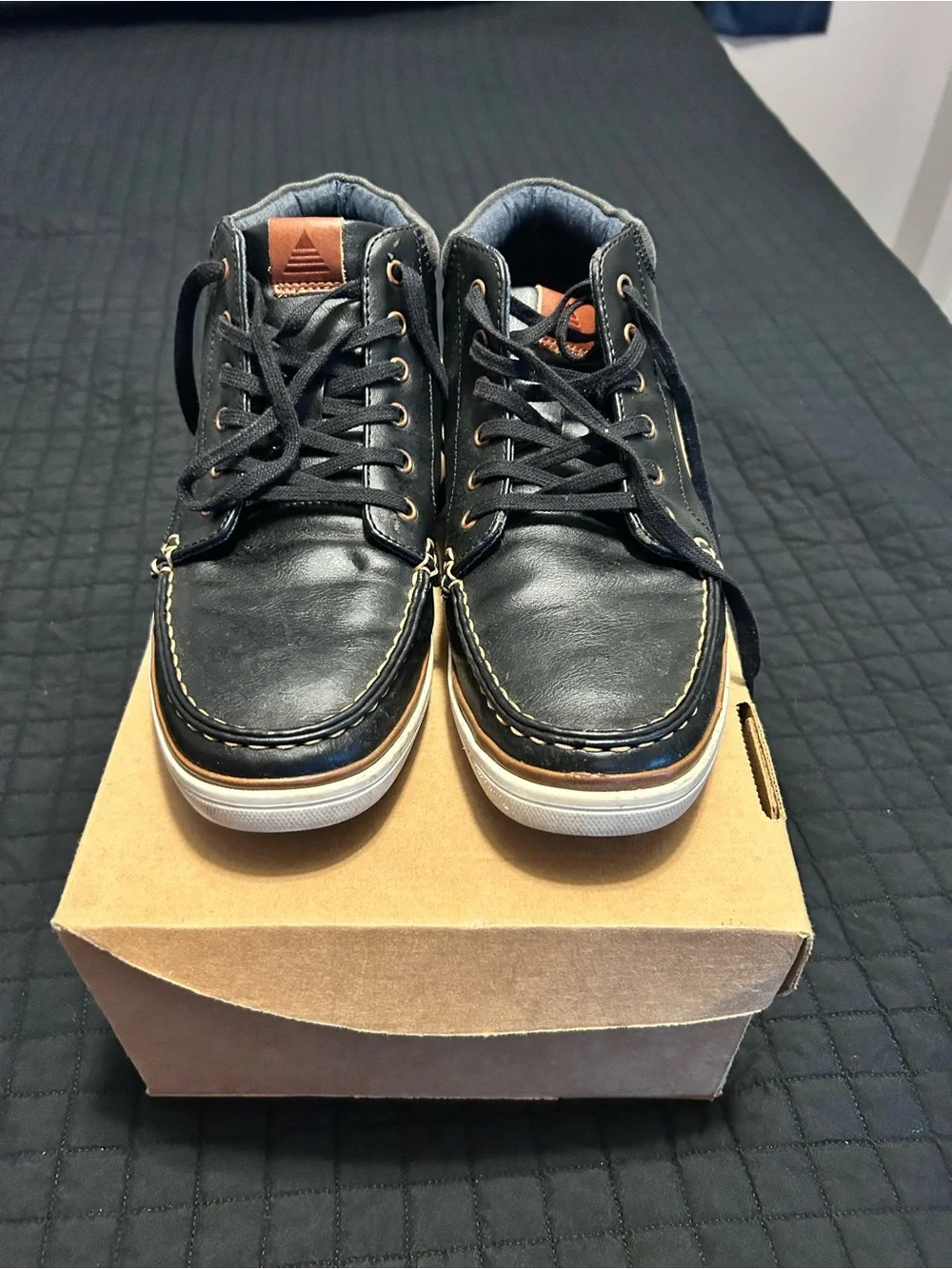 Aldo Black Leather Chukka Boots with Brown Heel Accent